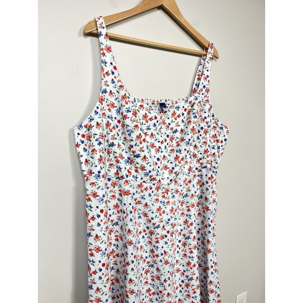 Old Navy Dress Women 3X White Blue Red Linen Floral Sleeveless Sundress Tropical - Picture 4 of 11